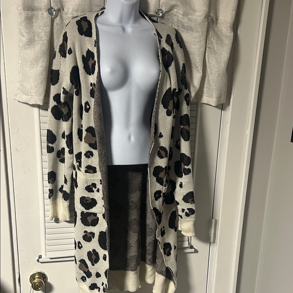 Leopard Print Open Front Cardigan Sweater